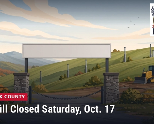 Fostoria News Landfill closed notice in Hancock County with scenic landscape background.